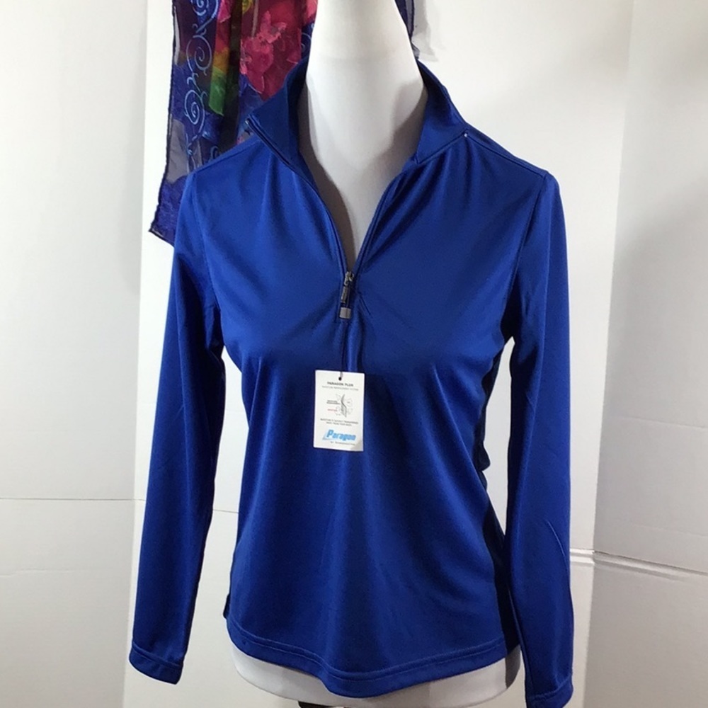 Paragon blue zip neck athletic top S NWT